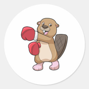 Beaver vid Boxing med Boxing handskar Runt Klistermärke