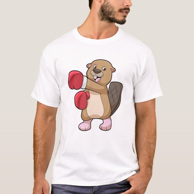 Beaver vid Boxing med Boxing handskar T Shirt (Framsida)