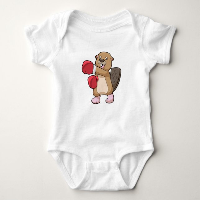 Beaver vid Boxing med Boxing handskar T Shirt (Framsida)