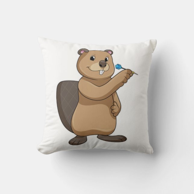 Beaver vid Darts med Dart Kudde (Framsida)