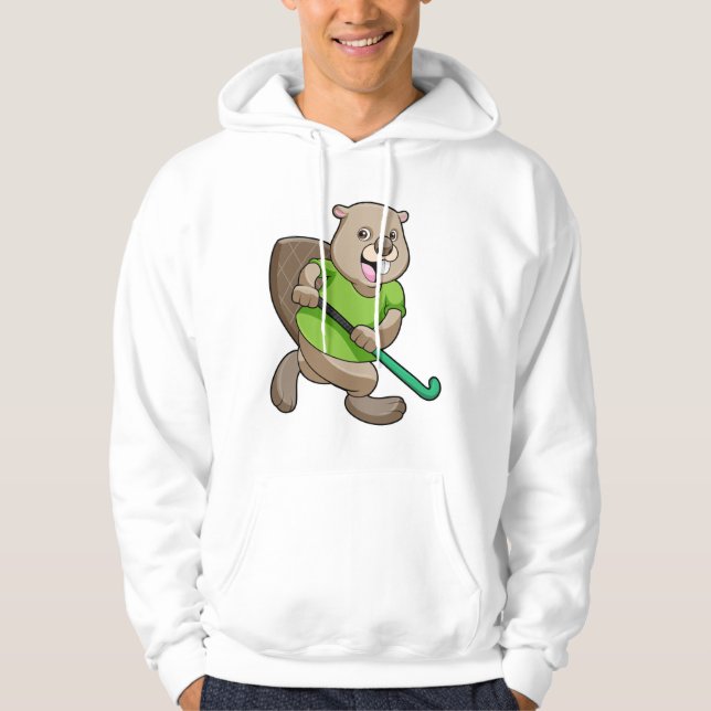 Beaver vid Hockey med Hockey fladdermus Hoodie (Framsida)