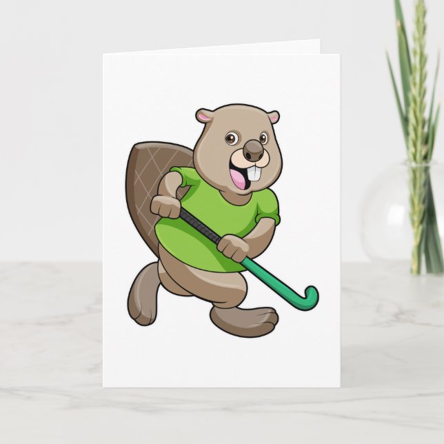 Beaver vid Hockey med Hockey fladdermus Kort (Framsida)