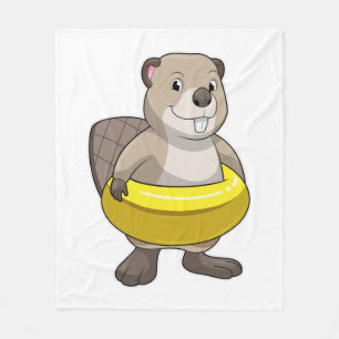 Beaver vid Swimming med Simma ring Fleecefilt