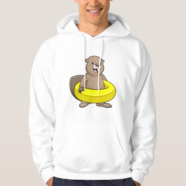 Beaver vid Swimming med Simma ring Hoodie (Framsida)