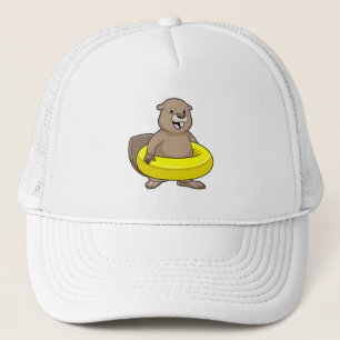 Beaver vid Swimming med Simma ring Keps