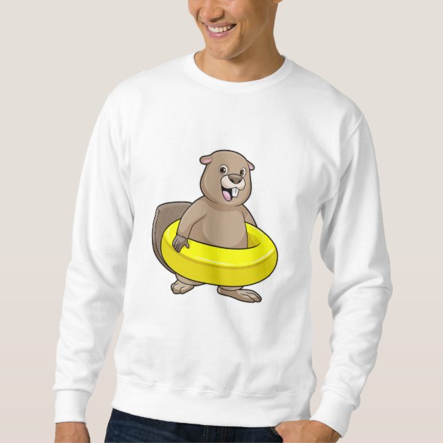 Beaver vid Swimming med Simma ring Lång Ärmad Tröja (Framsida)