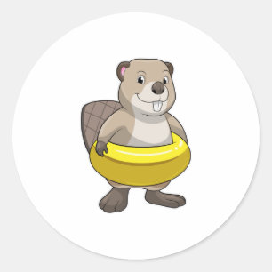 Beaver vid Swimming med Simma ring Runt Klistermärke
