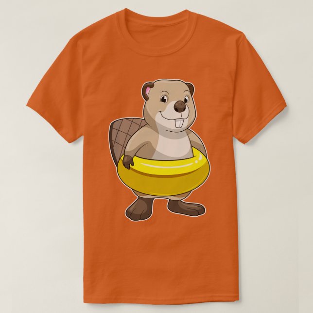 Beaver vid Swimming med Simma ring T Shirt (Design framsida)