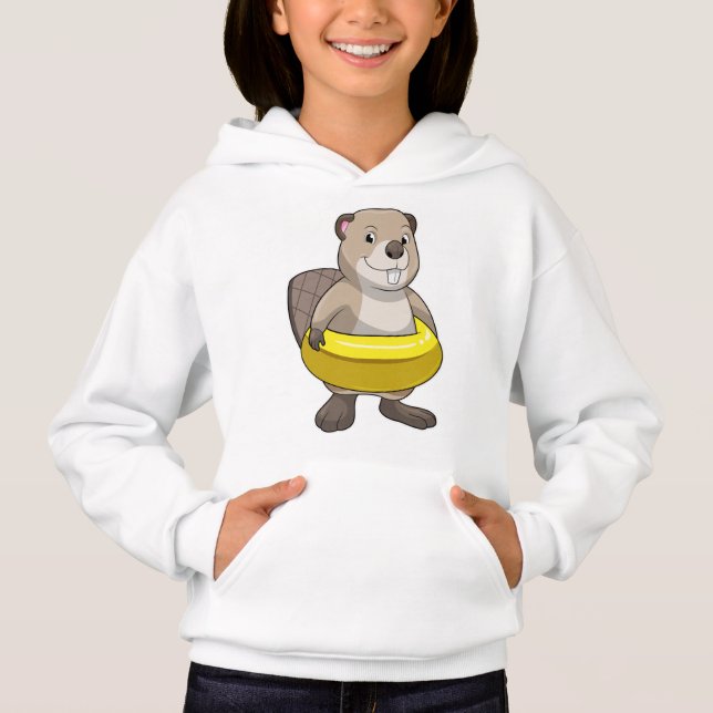 Beaver vid Swimming med Simma ring T Shirt (Framsida)