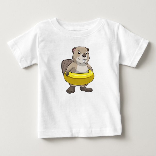 Beaver vid Swimming med Simma ring T Shirt (Framsida)