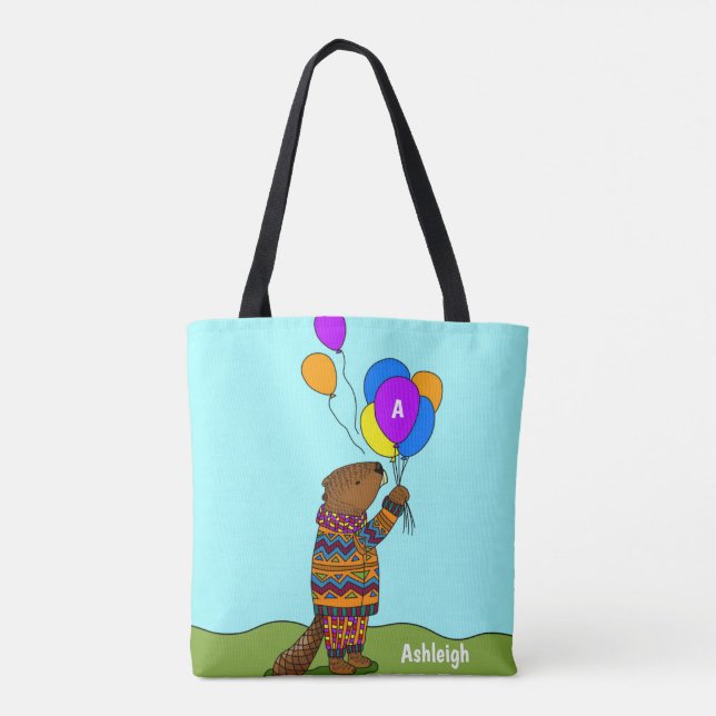 Beaver w-ballonger, Cute Kids-Personlig Tygkasse (Baksida)