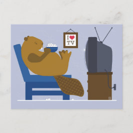 Beaver Watching TV Postcard Helg Vykort