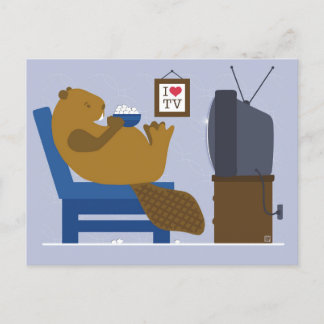 Beaver Watching TV Postcard Helg Vykort