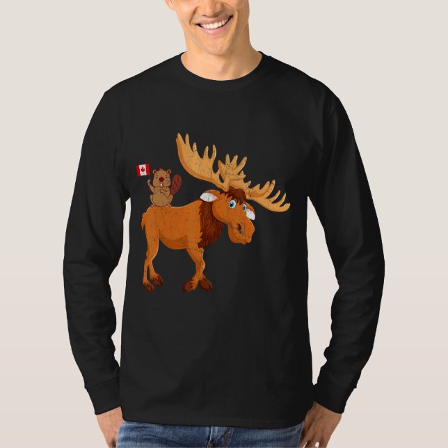 Beaver with Moose Maple Löv Canadian Flagga Canada T Shirt (Framsida)