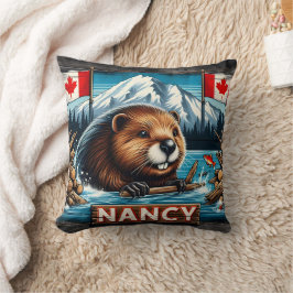 Beaver With Stick av Canadian Flaggor Kudde