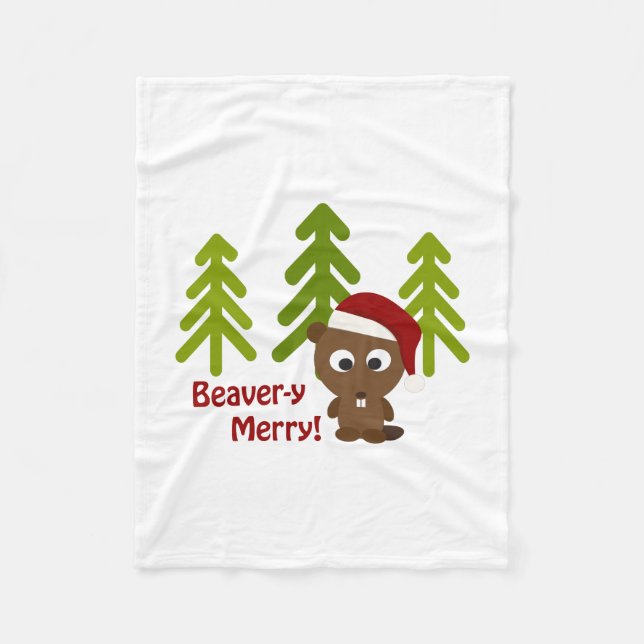 Beaver-y Merry! Jul Beaver Fleecefilt (Framsidan)