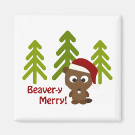 Beaver-y Merry! Jul Beaver Magnet