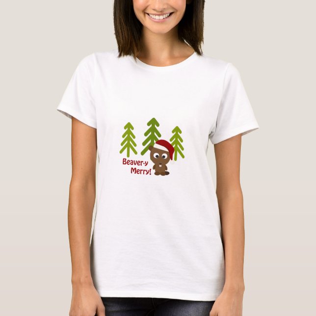 Beaver-y Merry! Jul Beaver T-shirt (Framsida)