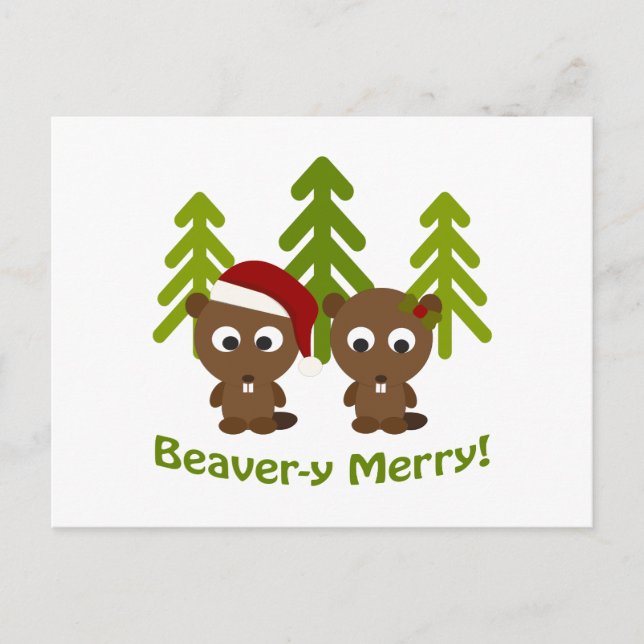 Beaver-y Merry! Jul Beavers Helg Vykort (Framsida)