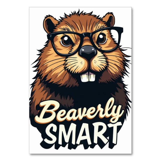 Beaverly Smart - Lustigt beaver med glasbild Bordsnummer (Framsidan)
