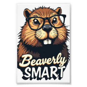 Beaverly Smart - Lustigt beaver med glasbild Fototryck