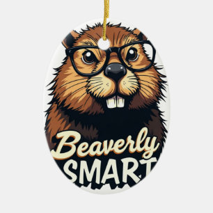 Beaverly Smart - Lustigt beaver med glasbild Julgransprydnad Keramik