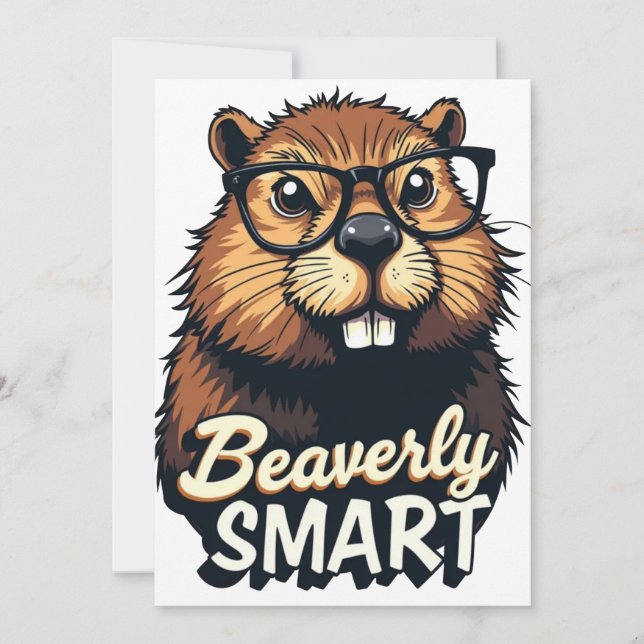 Beaverly Smart - Lustigt beaver med glasbild Julkort (Framsida)