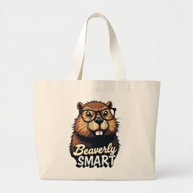 Beaverly Smart - Lustigt beaver med glasbild Jumbo Tygkasse (Framsidan)