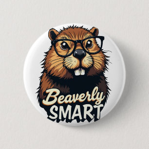 Beaverly Smart - Lustigt beaver med glasbild Knapp