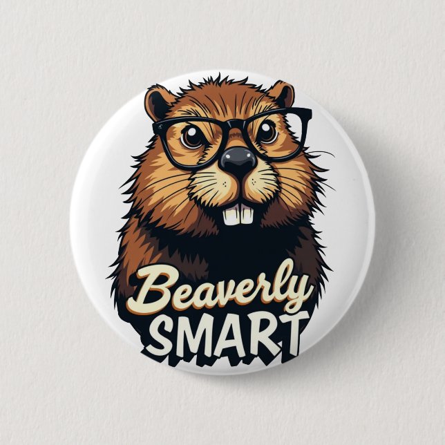 Beaverly Smart - Lustigt beaver med glasbild Knapp (Framsida)