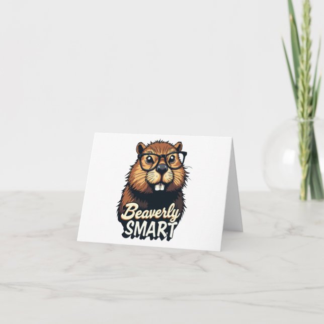 Beaverly Smart - Lustigt beaver med glasbild Kort (Framsida)