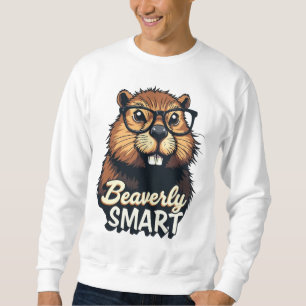 Beaverly Smart - Lustigt beaver med glasbild Lång Ärmad Tröja