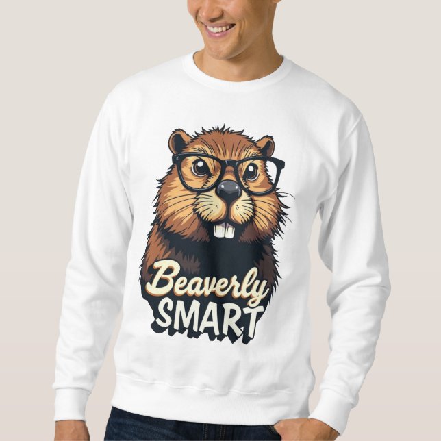 Beaverly Smart - Lustigt beaver med glasbild Lång Ärmad Tröja (Framsida)
