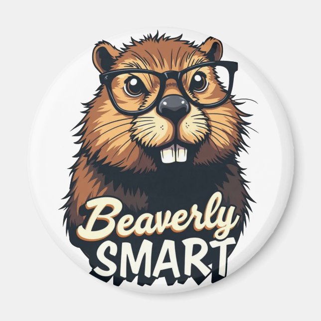 Beaverly Smart - Lustigt beaver med glasbild Magnet (Framsidan)