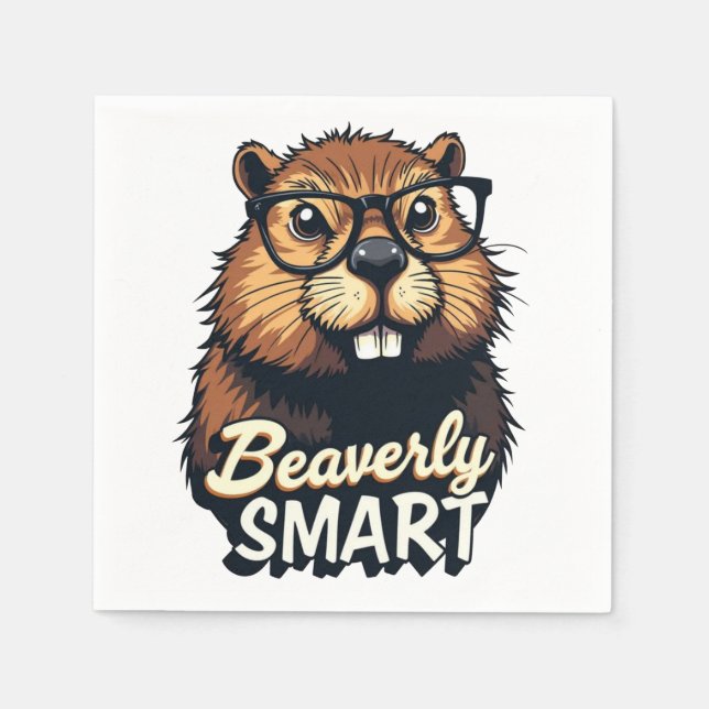 Beaverly Smart - Lustigt beaver med glasbild Pappersservett (Framsidan)