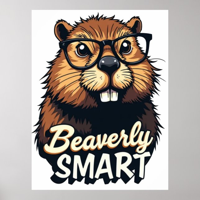 Beaverly Smart - Lustigt beaver med glasbild Poster (Framsidan)