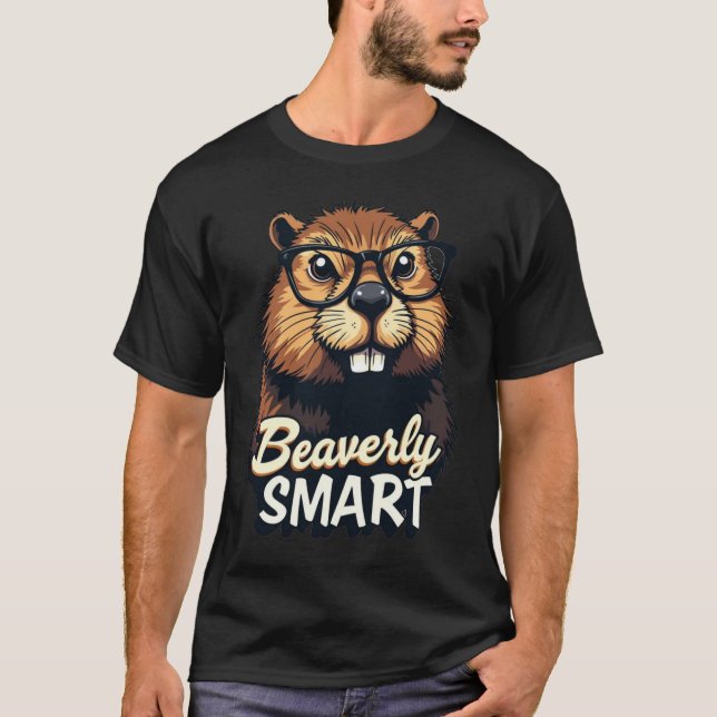 Beaverly Smart - Lustigt beaver med glasbild T Shirt (Framsida)