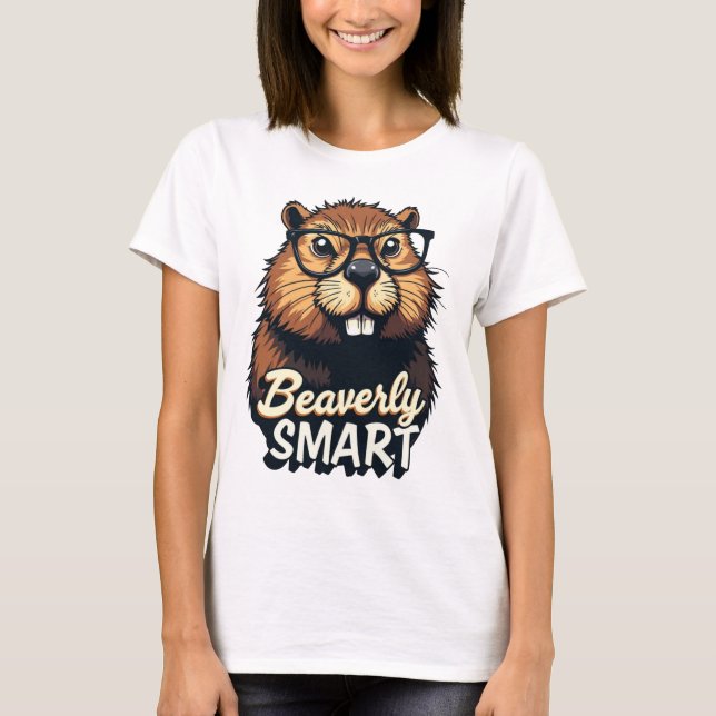 Beaverly Smart - Lustigt beaver med glasbild T Shirt (Framsida)