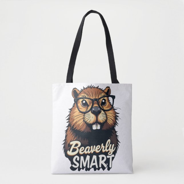 Beaverly Smart - Lustigt beaver med glasbild Tygkasse (Framsida)