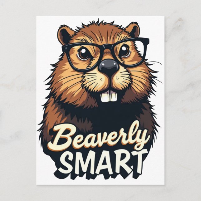 Beaverly Smart - Lustigt beaver med glasbild Vykort (Framsida)