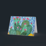 Beavertail Cactus Greeting Card Kort<br><div class="desc">Collage 9 x 14 on Canvas Board with Acrylic paint</div>