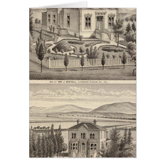 Beazell, engelska bostäder, gårdar hälsningskort (Framsidan)