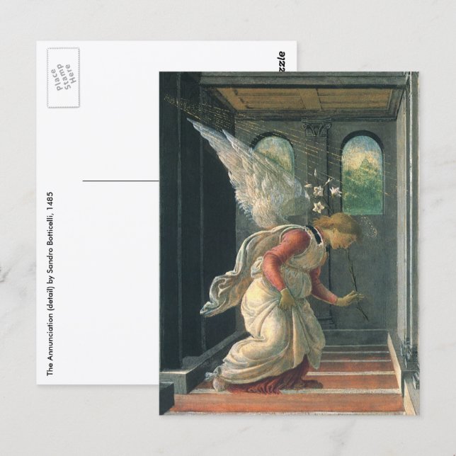 Bebådelsen (ängelns detalj) av Sandro Botticelli Vykort (Fram/baksida)