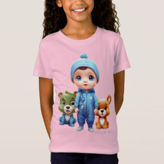 Bebê bonito de toquinha azul grande dos desenhos t shirt