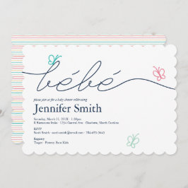 Bebe Butterfly Baby Shower för enkel Fransk Inbjudningar