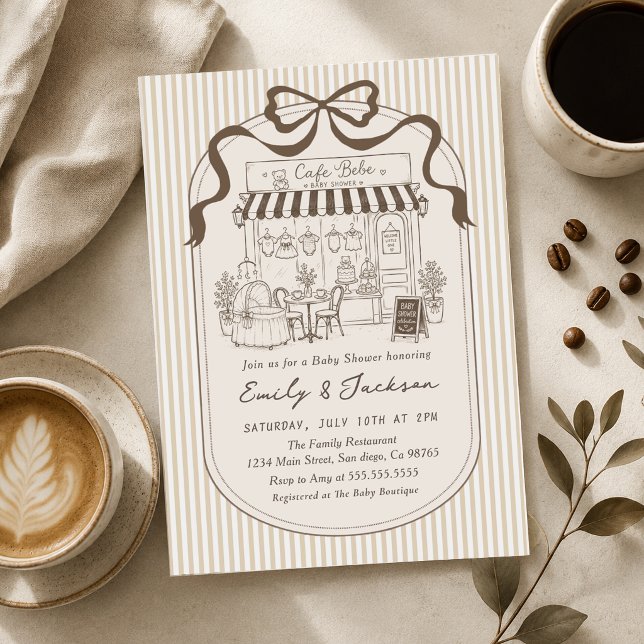 Bebe Café Parisian Brun Kaffebarnvigning Inbjudningar (Skapare uppladdad)
