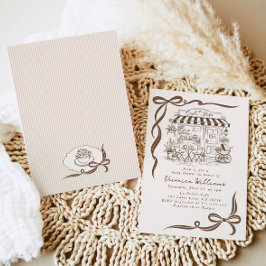 Bebe Cafe Parisian Tema Bow Coffee Baby Shower Inbjudningar