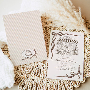 Bebe Cafe Parisian Tema Bow Coffee Baby Shower Inbjudningar