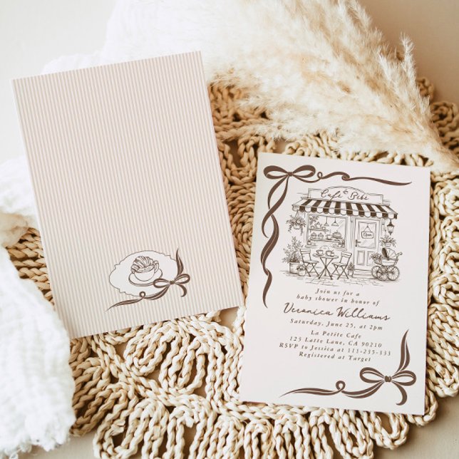Bebe Café Parisian Tema Bow Kafé Baby Shower Inbjudningar (Skapare uppladdad)
