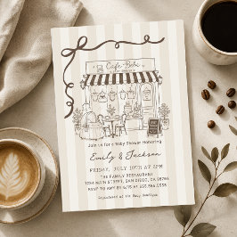 Bebe Café Parisian Tema Bow Kaffe Baby Shower Inbjudningar